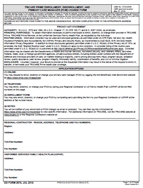 dd Form 2876 fillable