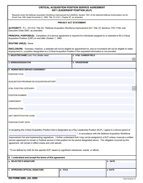 dd Form 2889 fillable