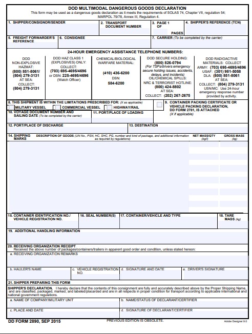 dd Form 2890 fillable