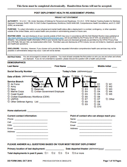 dd Form 2900 fillable