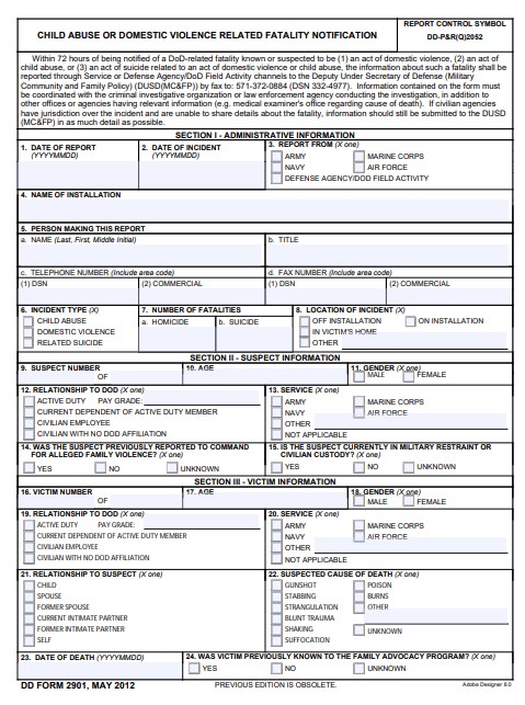 dd Form 2901 fillable