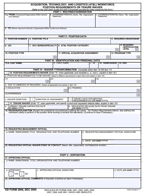 dd Form 2905 fillable