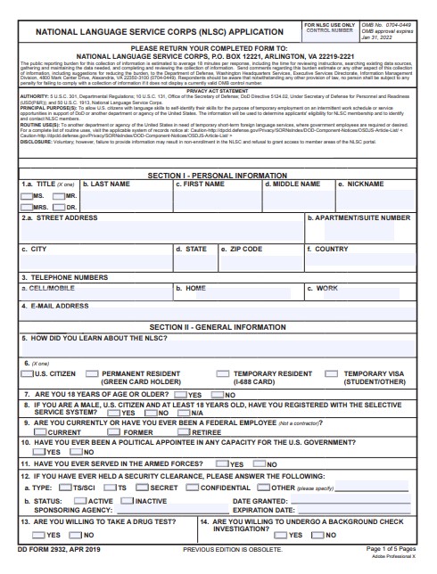 dd Form 2932 fillable