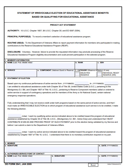 dd Form 2941 fillable