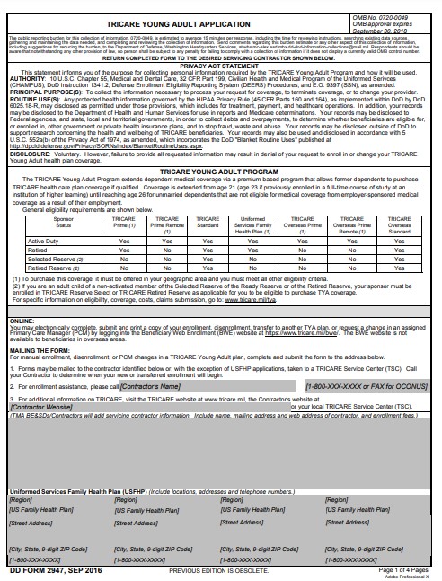 dd Form 2947 fillable