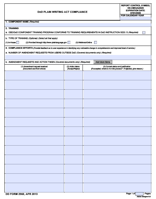 dd Form 2960 fillable