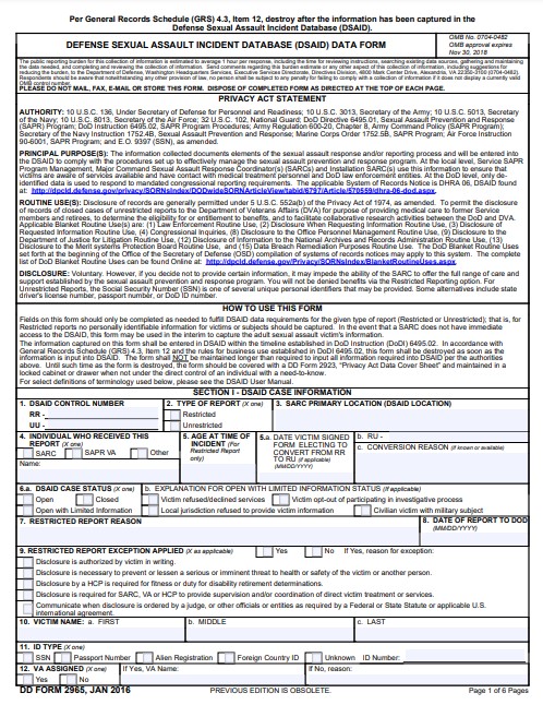 dd Form 2965 fillable