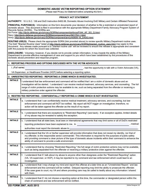 dd Form 2967 fillable