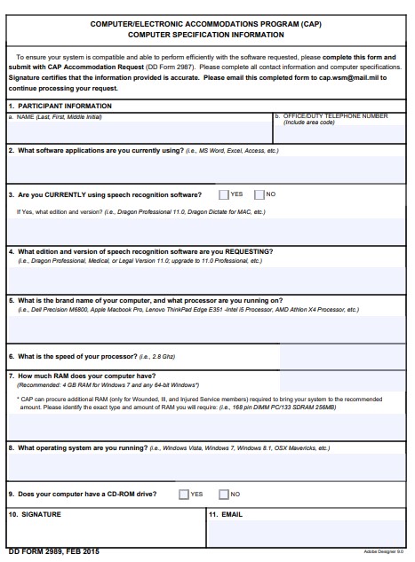 dd Form 2989 fillable