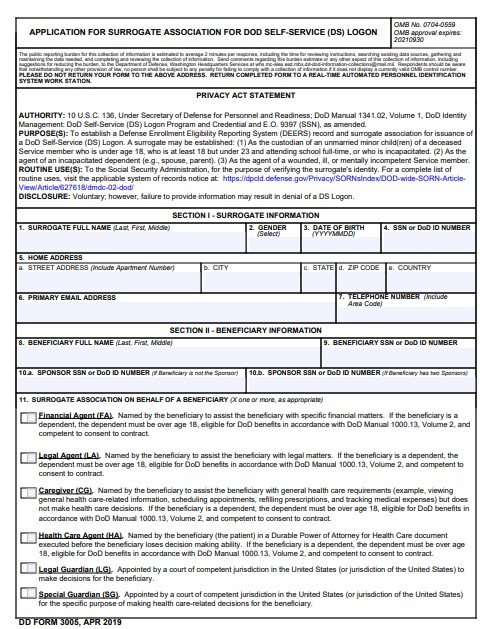 dd Form 3005 fillable