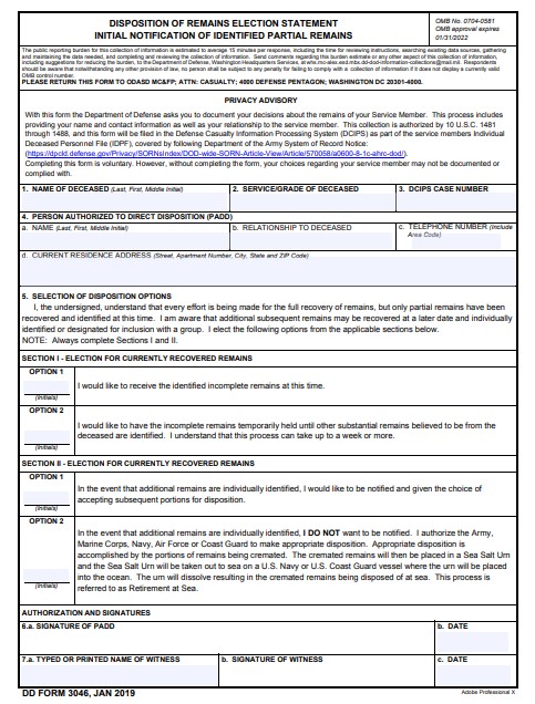 dd Form 3046 fillable