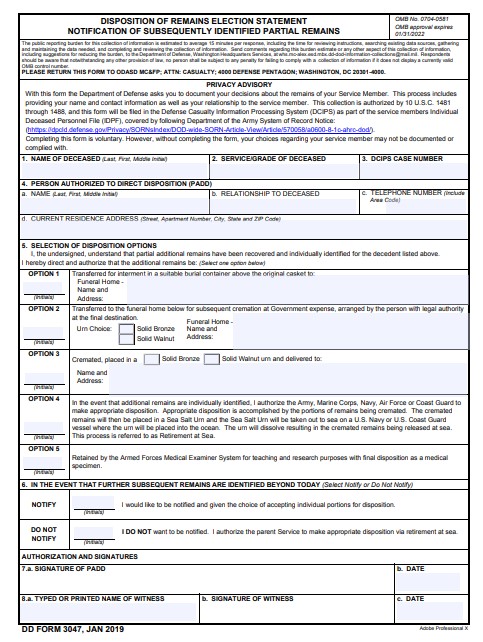 dd Form 3047 fillable