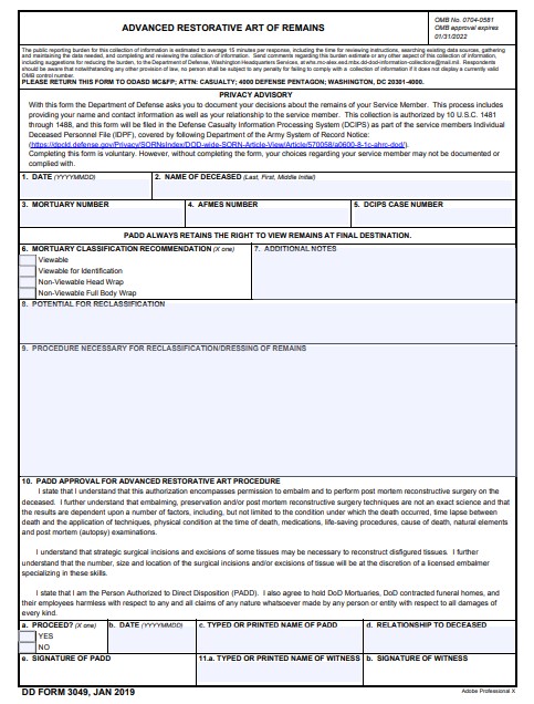 dd Form 3049 fillable