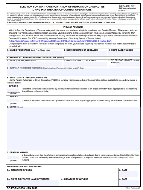 dd Form 3050 fillable