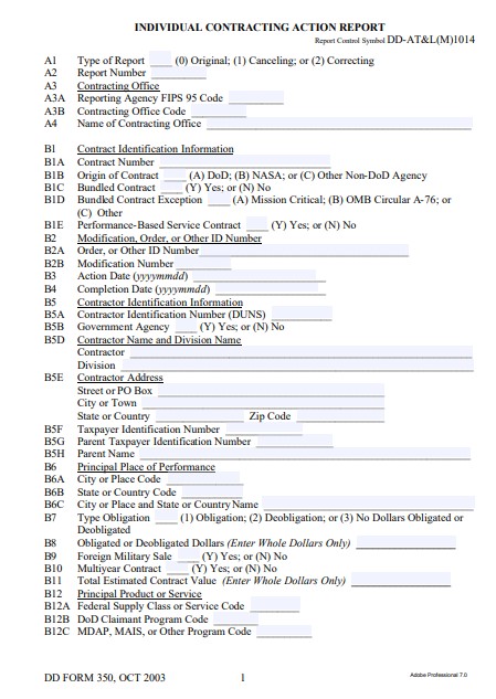 dd Form 350 fillable