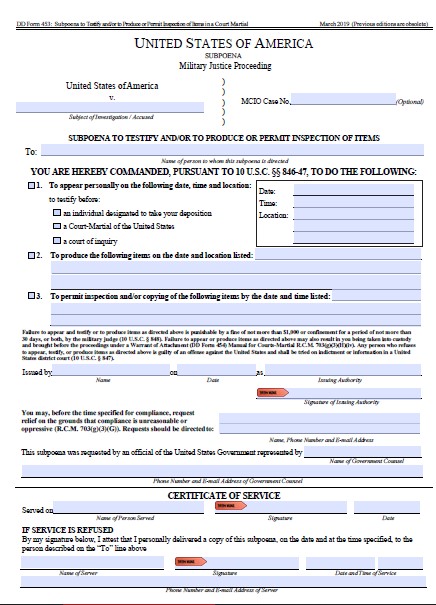 dd Form 453 fillable