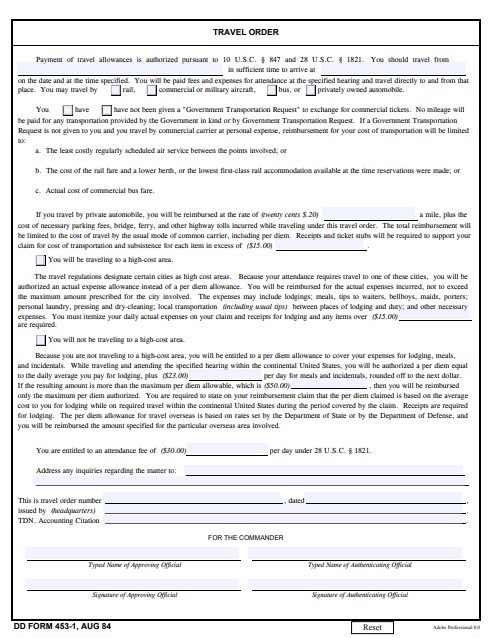 dd Form 453-1 fillable