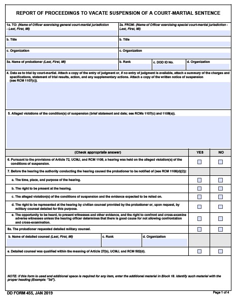 dd Form 455 fillable