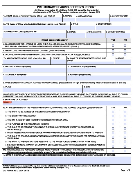 dd Form 457 fillable