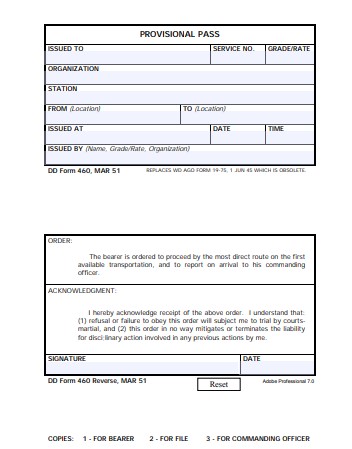 dd Form 460 fillable