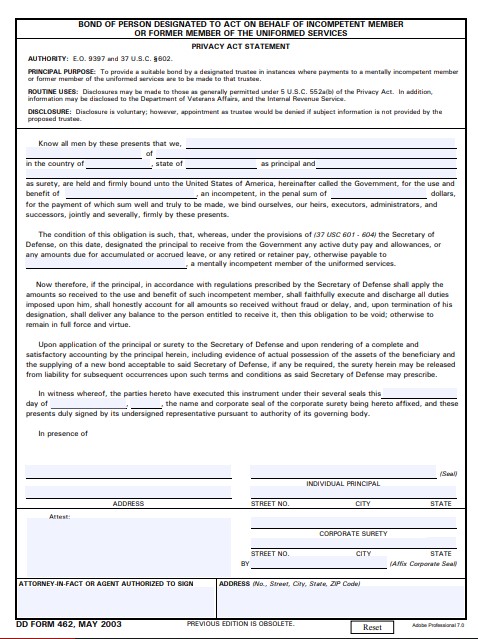 dd Form 462 fillable