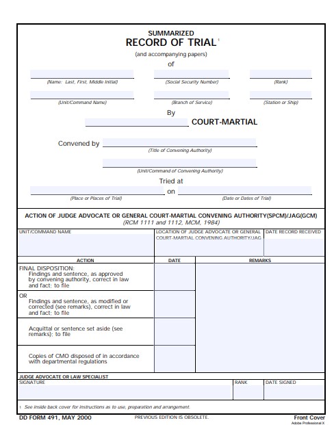 dd Form 491 fillable