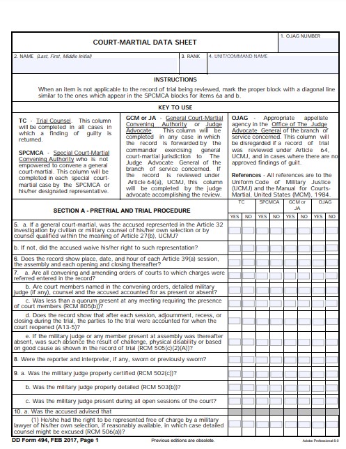 dd Form 494 fillable