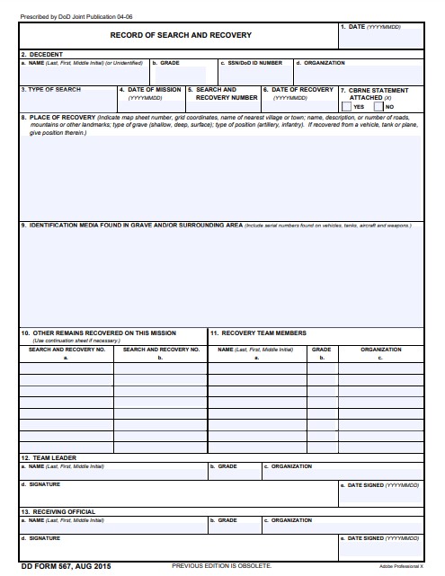 dd Form 567 fillable