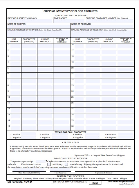 dd Form 573 fillable