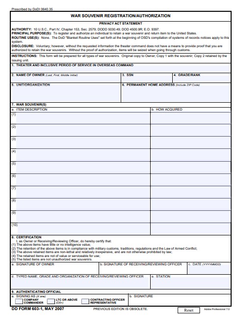 dd Form 603-1 fillable