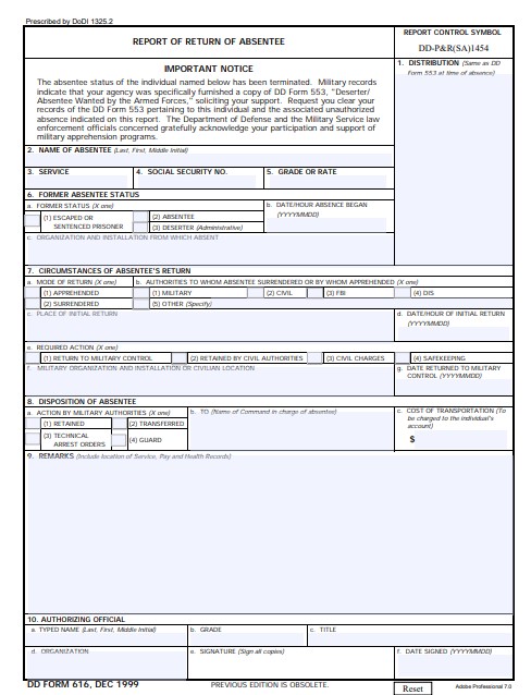 dd Form 616 fillable