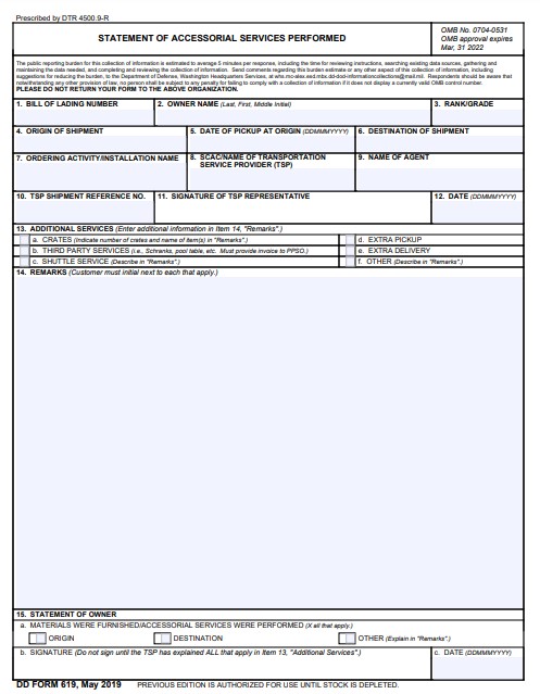 dd Form 619 fillable