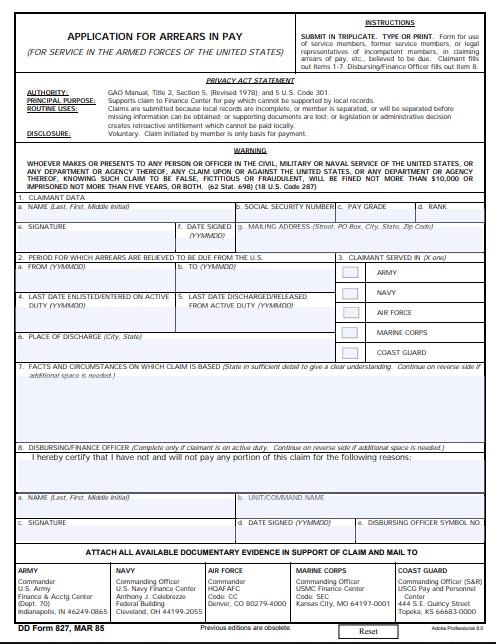 dd Form 827 fillable