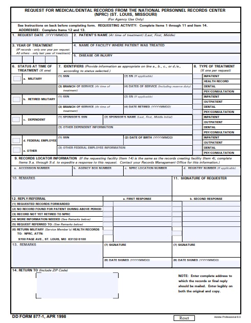 dd Form 877-1 fillable