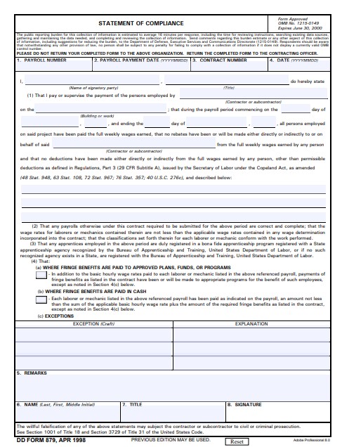 dd Form 879 fillable