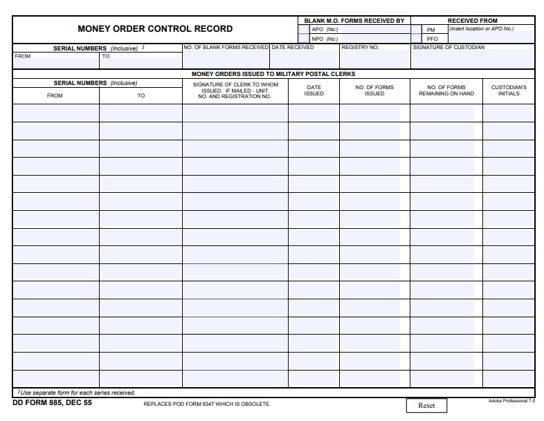 dd Form 885 fillable