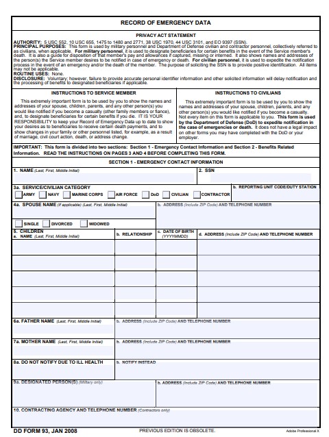 dd Form 93 fillable