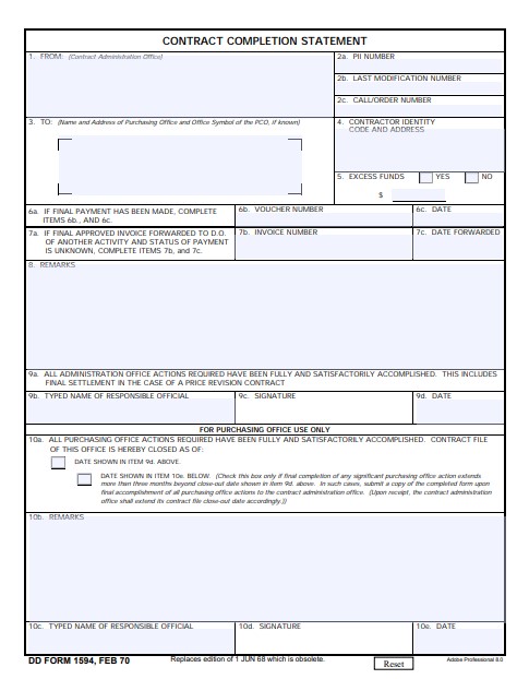 dd Form 1594 fillable